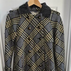 Free People Military Plaid Preacoat Womens 2 Grey Yellow Preppy Feminine Chic